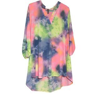 Honeyme Curvy Neon Tie Dyed Tunic Top - Free Gift Included!